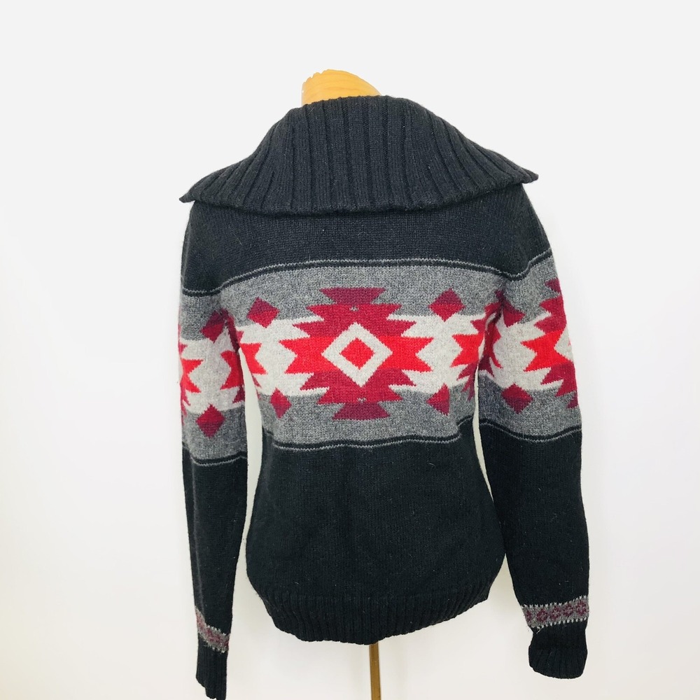 Lauren Ralph Lauren Knit Lambs Wool Full Zip Sweater Cardigan Red Black Grey - Picture 2 of 5
